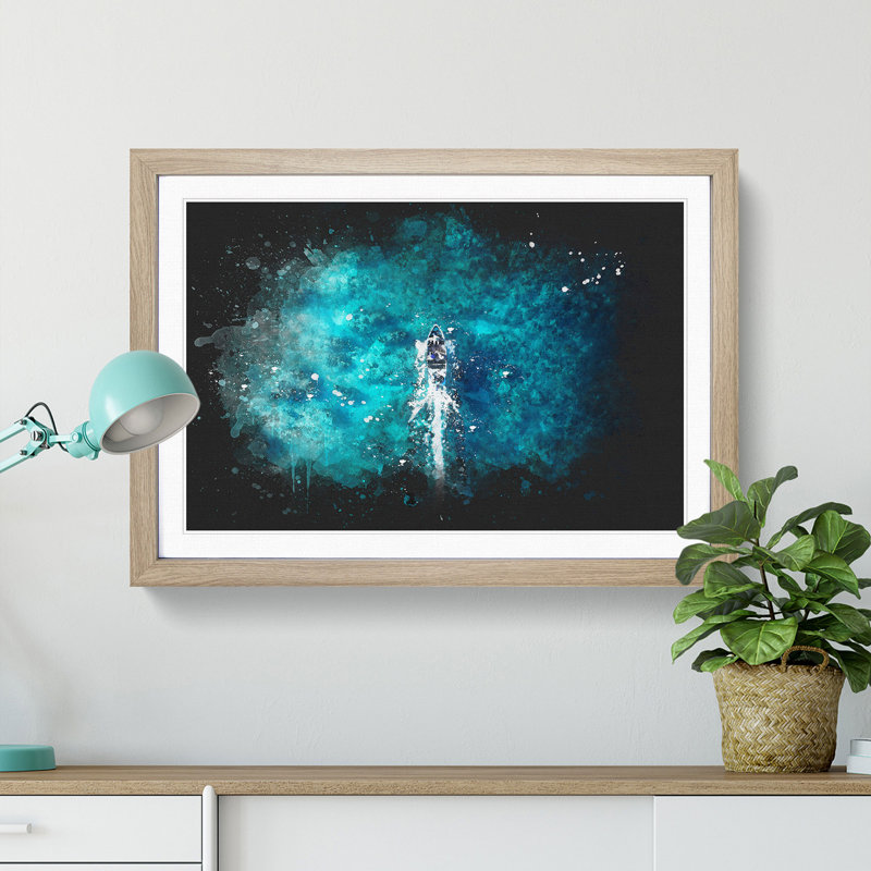 Boat in the Maldives - Picture Frame Painting Print, 62cm H x 87cm W x 2cm D, Oak Framed