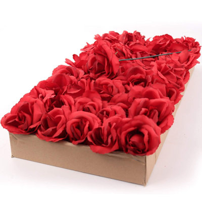 150 pièces de roses en soie rouge Real Touch | Ensemble de 3 | Tiges de 8 pouces pour le bricolage, les mariages et les réceptions