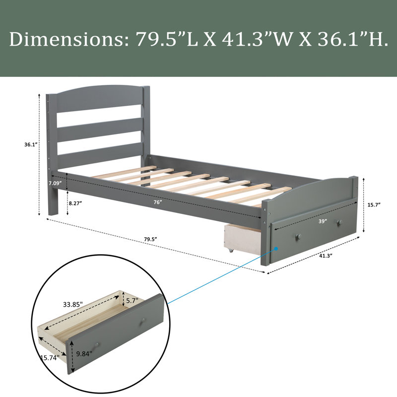 Slat Storage Bed, Gray