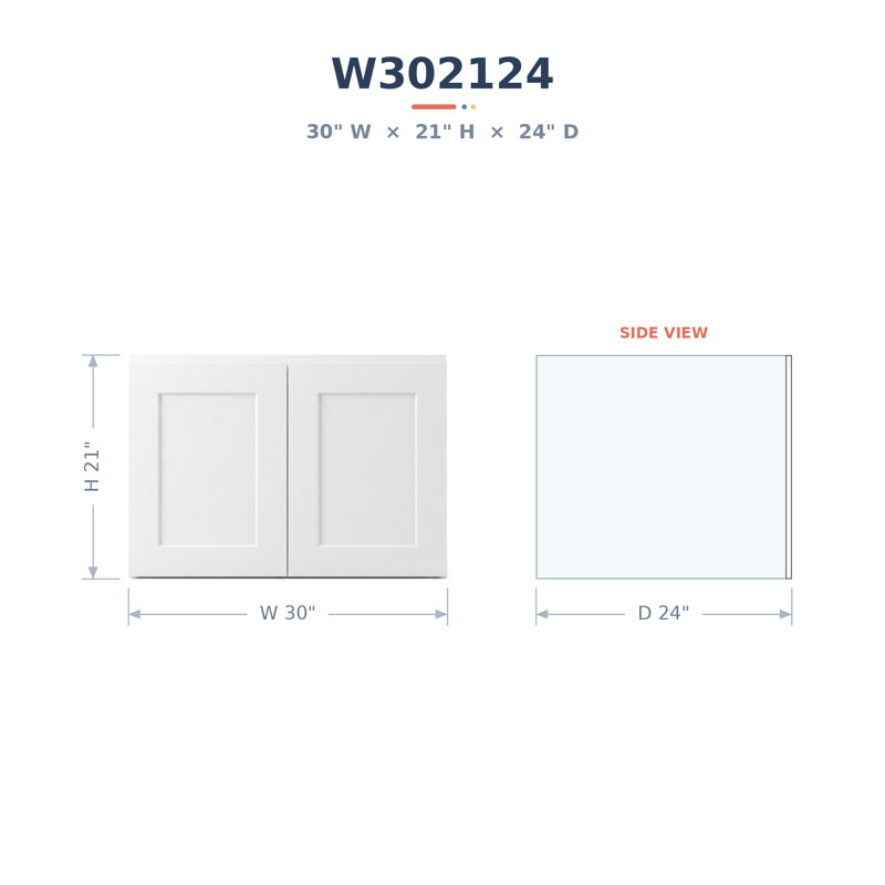Armoire murale moderne de style Shaker en bois massif et contreplaqué, 2 portes, profondeur 61 cm (24 po), blanche - Hauteur 53 cm (21 po)