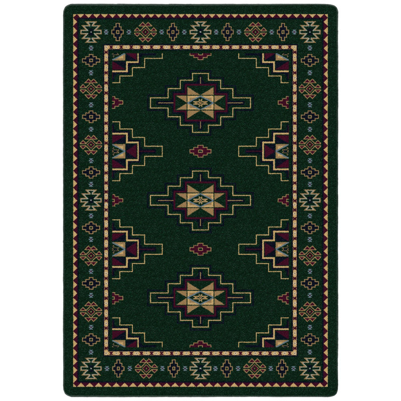 Alminus Signature Prairie Star Emerald Southwestern Area Rug, Rectangle 2'8" x 3'10"