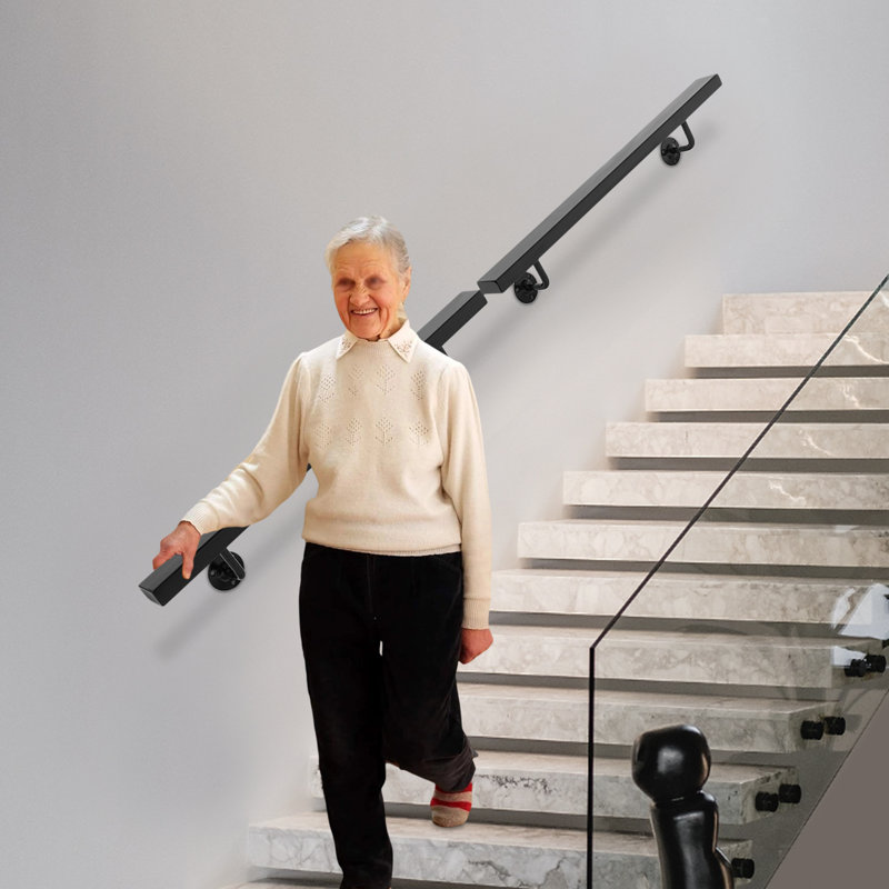 Stair Handrail, Wall Mounted Stair Handrail, Stainless Steel Stair Handrail, Black, 4.98" H x 39.76" W x 3.68" D