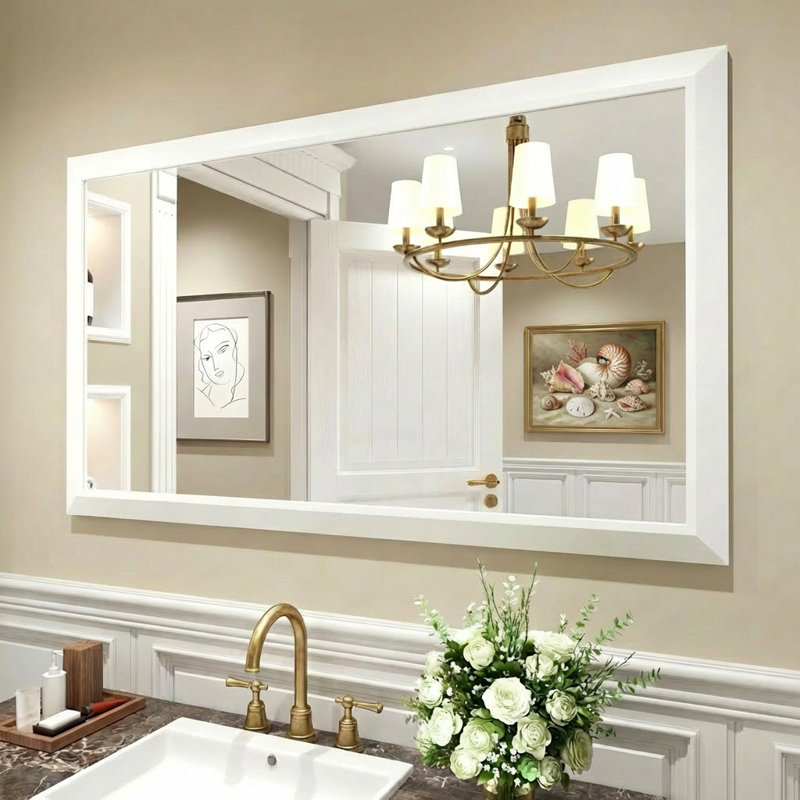 Miroir mural de salle de bain Lunara, 55 po x 30 po, Blanc