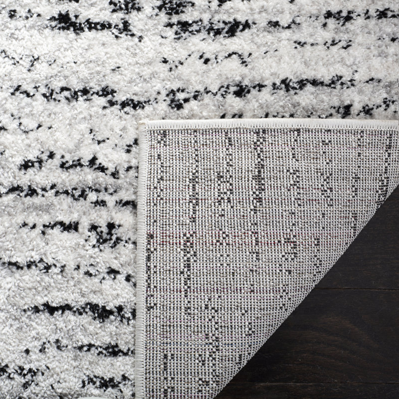 Tapis abstrait ivoire / argent Riebe, Rectangle 5 pi 1 po x 7 pi 6 po
