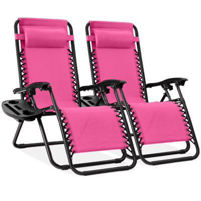  Ensemble de 2 fauteuils inclinables Zero Gravity pour terrasse, piscine avec plateau porte-gobelet - rose vif / noir