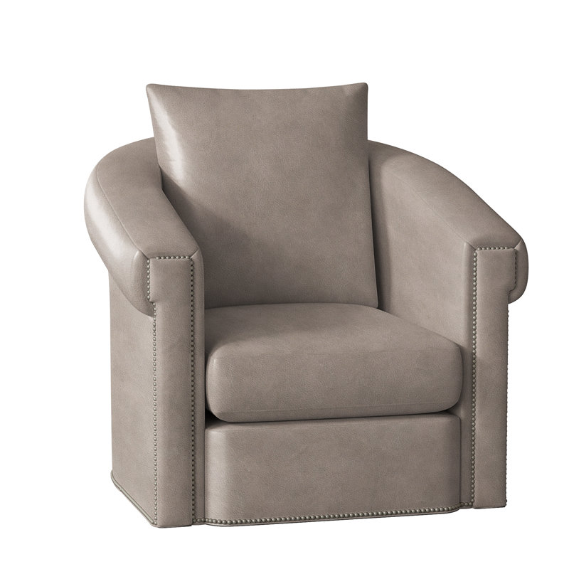 Andre Swivel Armchair, Pewter, Anilina Cacao Genuine Leather