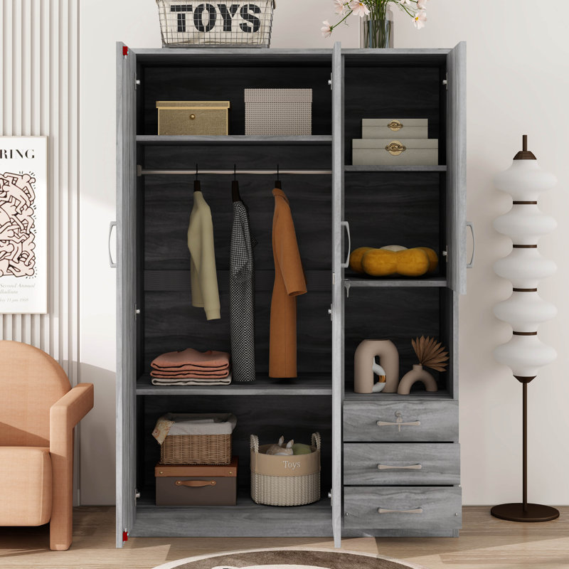 2-Doors Wooden Wardrobe Storage For Bedroom, Grey