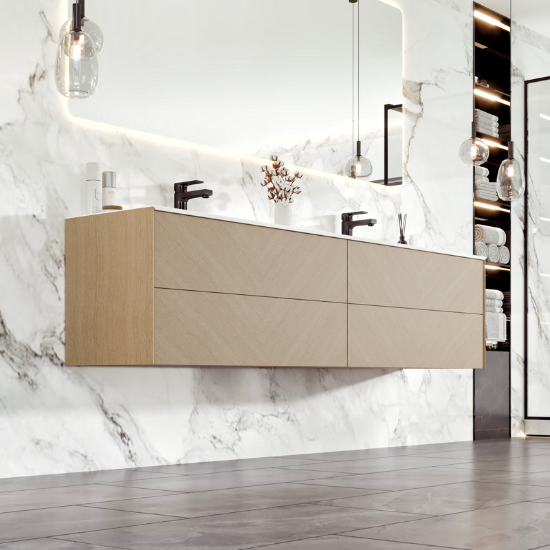 Mattigan 71'' Double Bathroom Vanity with Solid Surface Top