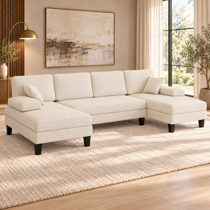 Canapé-lit modulaire convertible en U en chenille, Beige