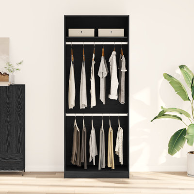 Wardrobe Set Of 2 Black Oak Engineered Wood 50 X 200 Cm