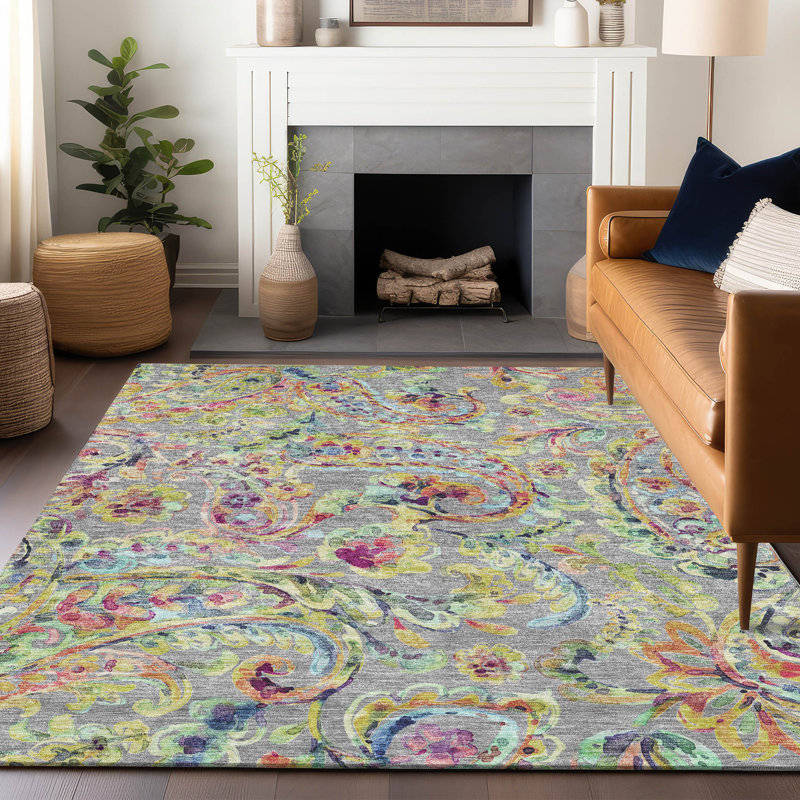 Premium Machine Washable Prisco Gray Rug, Rectangle 10' x 14'