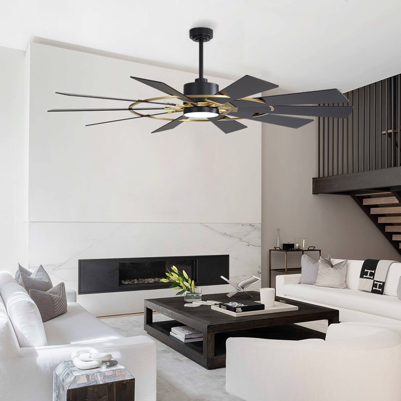 Windmill 72inch 10 Blades Ceiling Fan With Lights and Remote 3 Downrod Dc Motor 6-Speed,Black and Gold, Gold/Black, Black