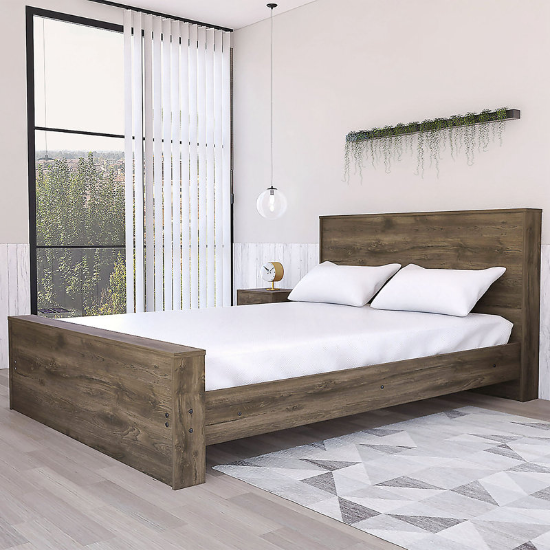 Braga Full Size Bed Base with Headboard, Dark Brown