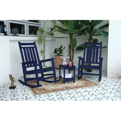 All Weather Rocking Chair Set With Side Table, 3-Piece Rocking Chair Set With Wood-Texture(Includes 2 Rocking Chairs And 1 Table)
