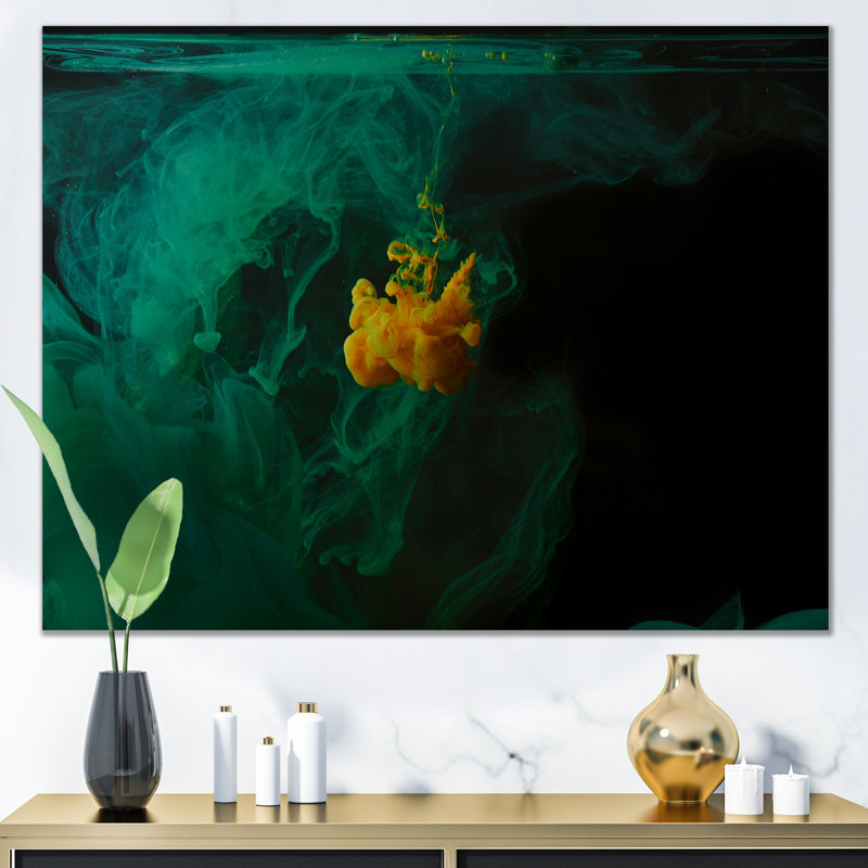 Art mural liquide noir et vert mixte - toile moderne