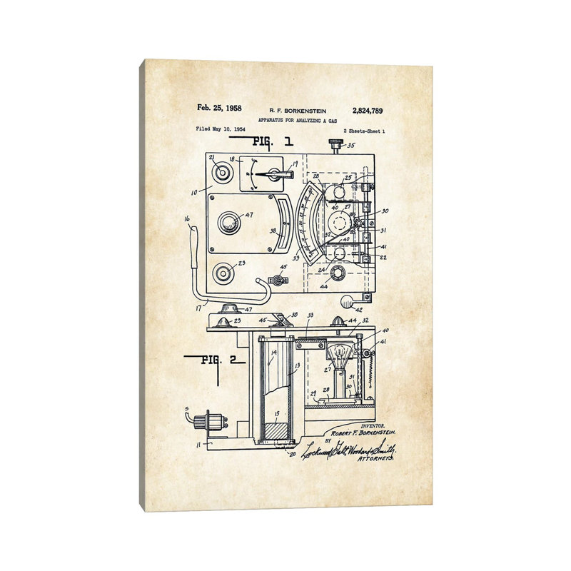 Police Breathalyzer par brevet77 - reproduction de dessin sur toile tendue, H 26 po x l 18 po x 1,5 po