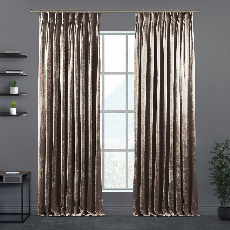 Velvet Semi-shee Single Curtain Panel, 65cm Width x 265cm Drop, Rice