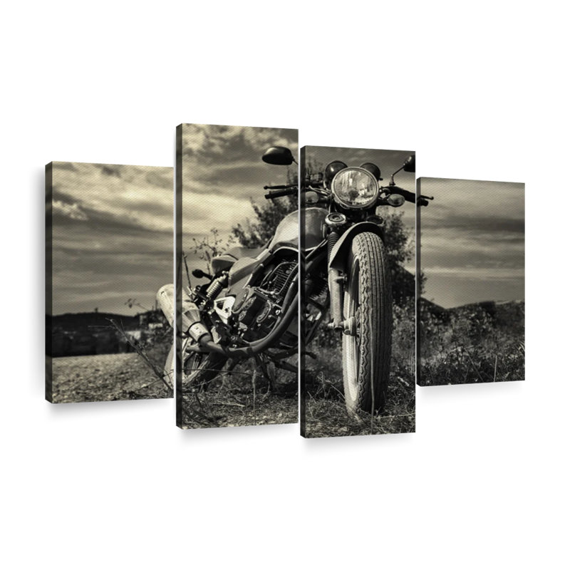 Ensemble de 4 pièces d'extérieur pour moto rétro sur toile, H 22 po x l 36 po x P 1 po
