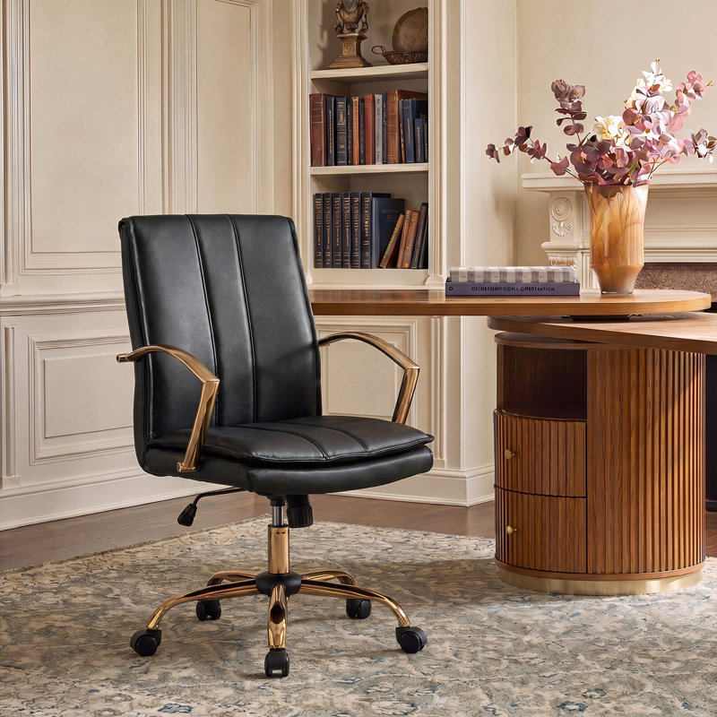 Chaise de bureau inclinable et pivotante en cuir véritable moderne H 40 po, Noir