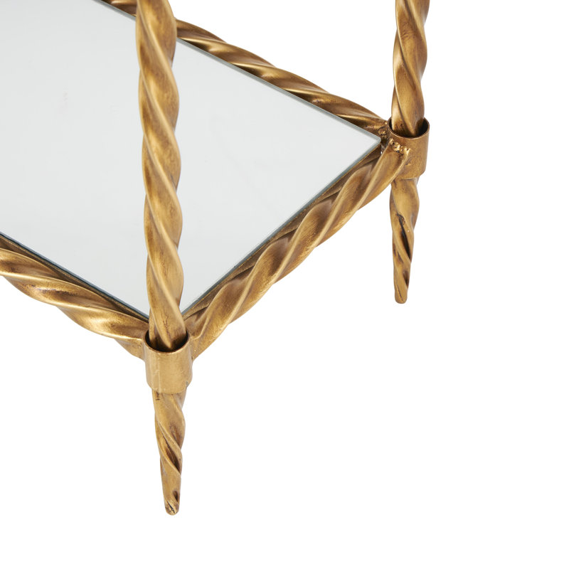 Zanilah Metal Twisted Rope Inspired 1 Shelf Gold Console Table with Mirrored Top and Shelf