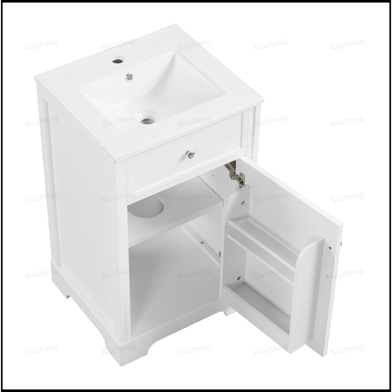 Meuble-lavabo à fermeture en douceur avec tablette réglable, Blanc