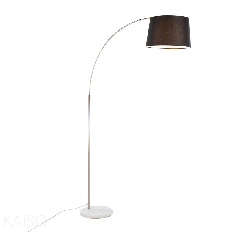 Lampe sur pied contemporaine March en marbre blanc et nickel avec abat-jour en lin noir, Noir