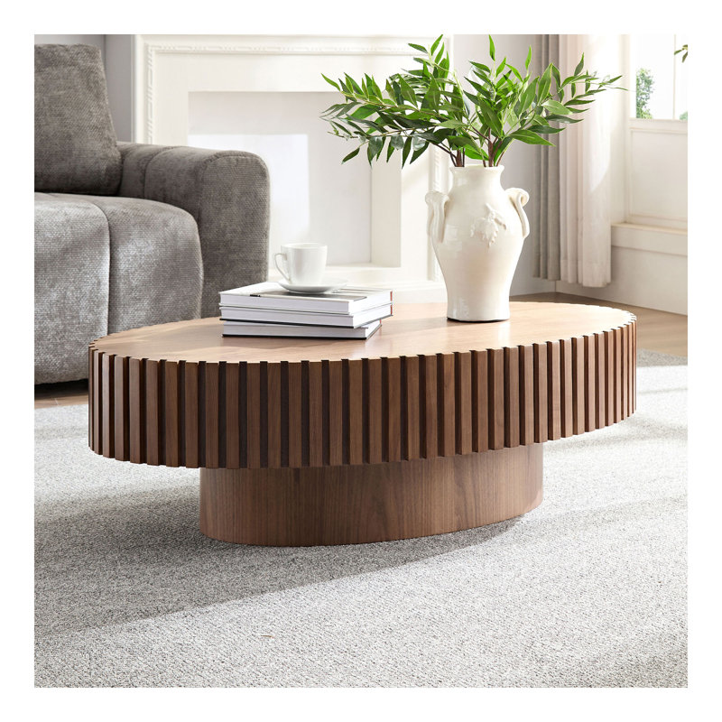 Table basse à tambour moderne de 43,7 pouces de style moderne Handcraft, Noyer