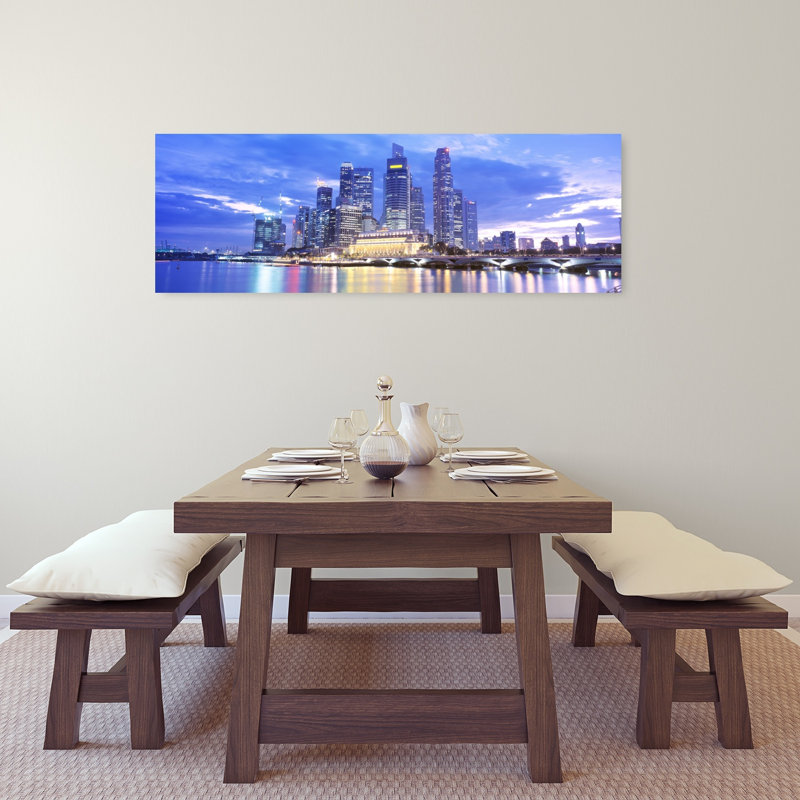 «Evening, singapour», art contemporain abstrait, art mural de la ville, H 16 po x l 48 po