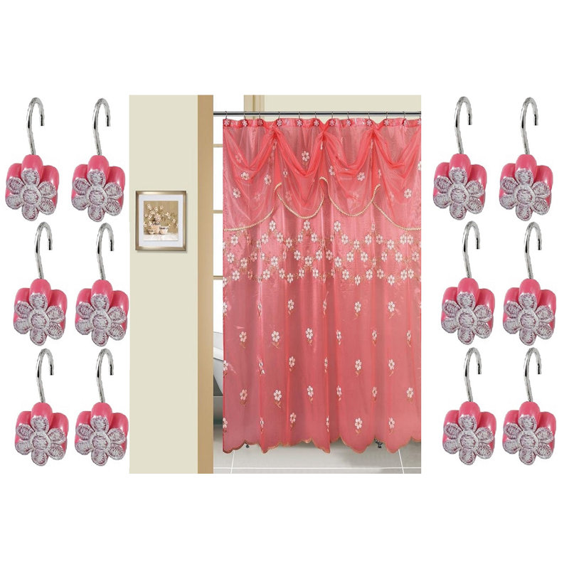 Decorative Shower Curtain Set Firminia Aqua, Rose