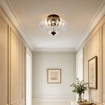 Semi Flush Mount Ceiling Light, Glass Ceiling Light Fixture, 3-Bulb Modern Close to Ceiling Light, Vintage Glass Ceiling Lights for Bedroom Kitchen Living Room, Bulb Not Included (Clear)