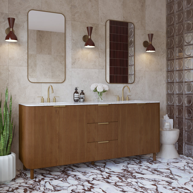 Nova 78"  Double Sink Bathroom Vanity with Carrara Marble Countertop