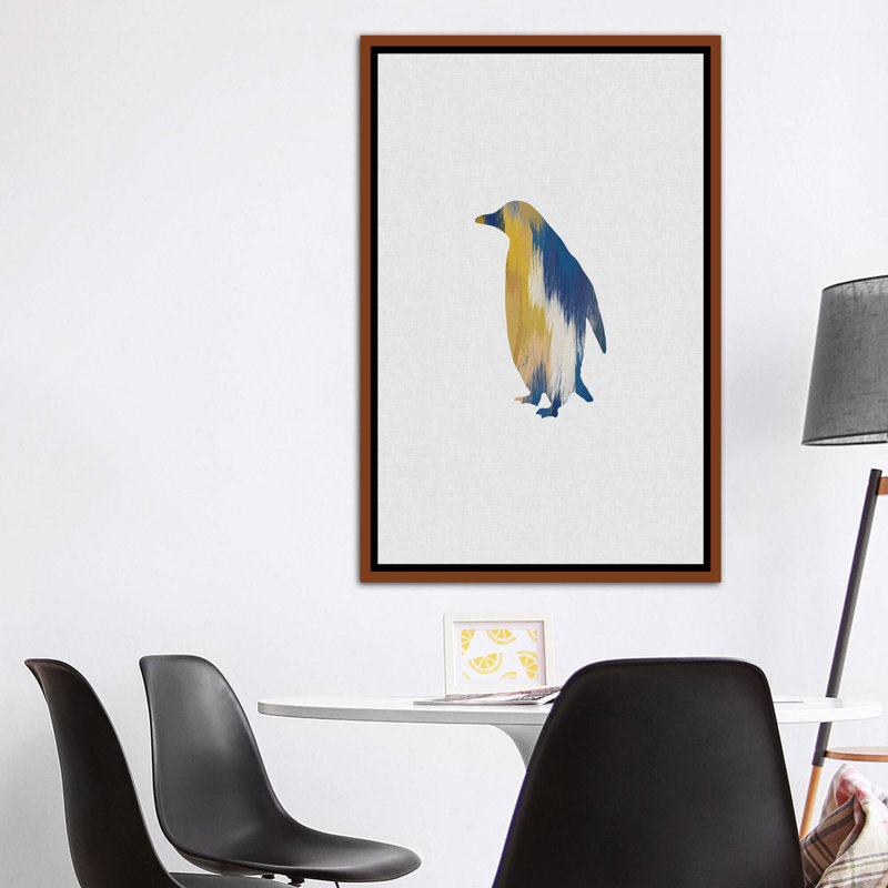 Pingouin bleu et jaune - impression d'art graphique, H 60 po x l 40po x P 1,5 po, Toile avec cadre en bois classique
