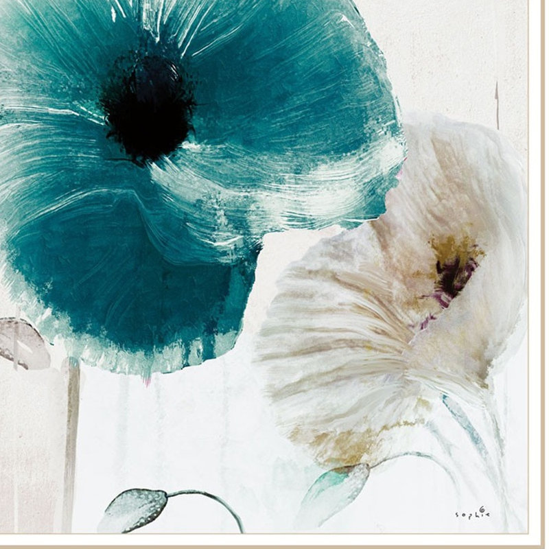 Ensemble de deux reproductions d'art encadrées, "Poppy 2", Cadre d'angle fermé en bois massif blanc