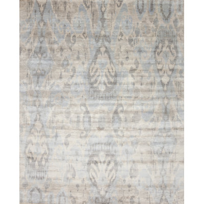 Jazz Silk Collection One-of-a-Kind 8.0 X 9.8 Rectangle Silk Area Rug in Blue and Silver