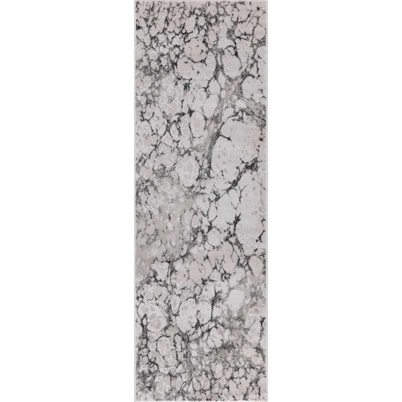 Ilios Collection Textured Abstract Cream and Grey Rug, Round 5'3"