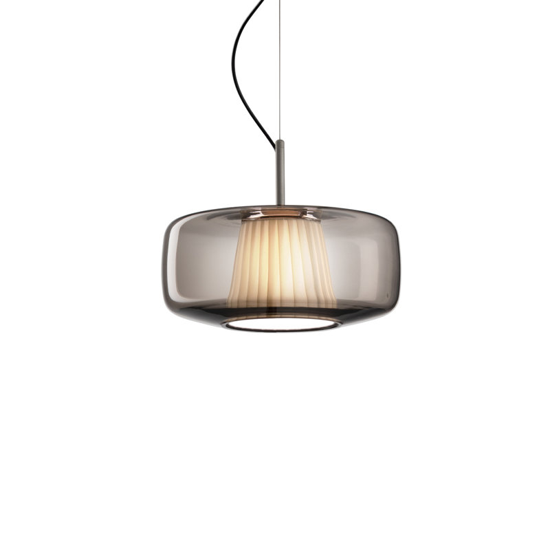 Plisse' Suspension L23CC UL, 6" H x 12" W x 12" D, Smoky;Pongee Silk, Matt Steel
