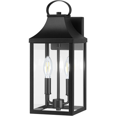 15" Black Outdoor Wall Lantern 2-Light, Outside Modern Wall Sconce Light Fixture, Industrial Porch Light Wall Mount With E12 Sockets, Waterproof Exterior Lamp Lighting, Black