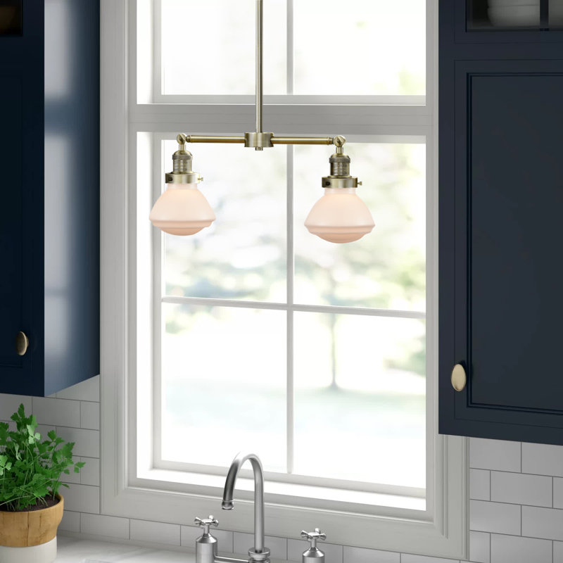 Luminaire suspendu linéaire à 2 lumières pour îlot de cuisine Chesterville, Blanc mat, Or satiné