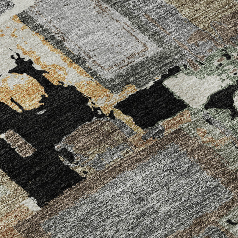 Premium Machine Washable Mayfield AMF2246 Geometric Rug, 2'3" x 7'6" Runner, Black