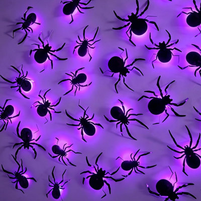 36 Pack Halloween Wall Decor Light up Spiders, Purple | 3D Spider Stickers, Removable Wall Decals, Assorted Sizes, PVC, Window Decorations, For Indoor Outdoor Bathroom Home Party