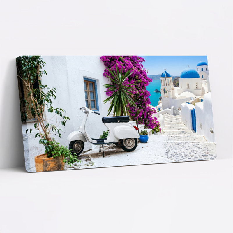 Ensemble de 1 tableau sur toile représentant un village grec, 40“W x 20”H, Wrapped Canvas