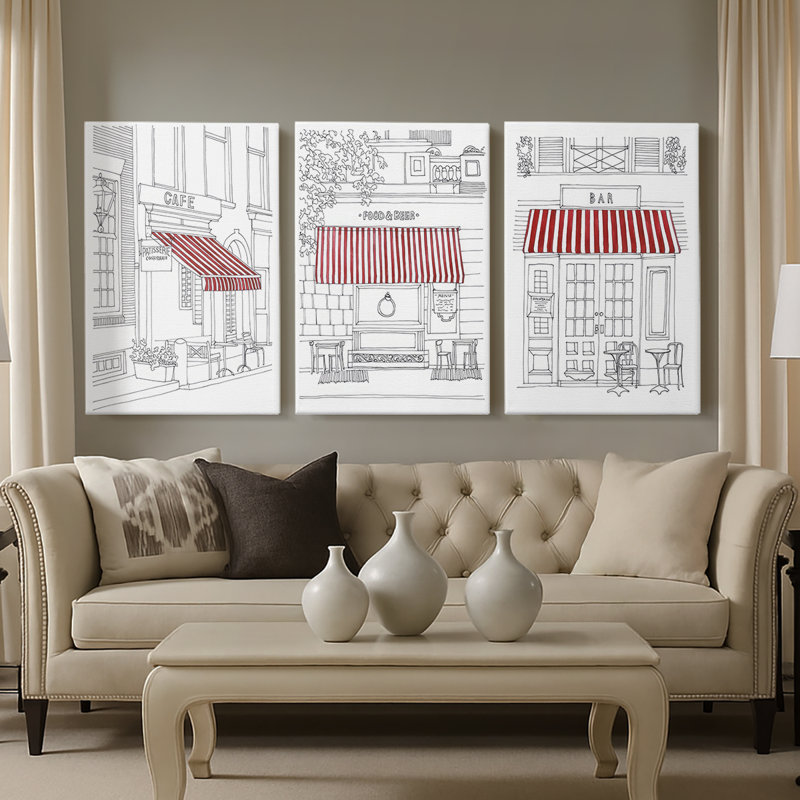 Auvent rayé I - Toile tendue avec châssis sur mesure - 3 pièces, H 12 po x l 24 po