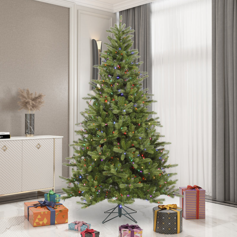 King Green Spruce Artificial Christmas Tree with LED Warm White Lights with Stand, Multi-colored Dura-Lit® LED, 6.5' H