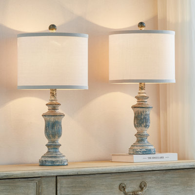 22" Distressed Blue Resin Table Lamp Set