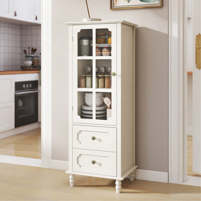 Buffet blanc minimaliste avec portes en verre et tiroirs doubles, buffet de rangement moderne en bois pour le salon, la salle à manger et le vestibule