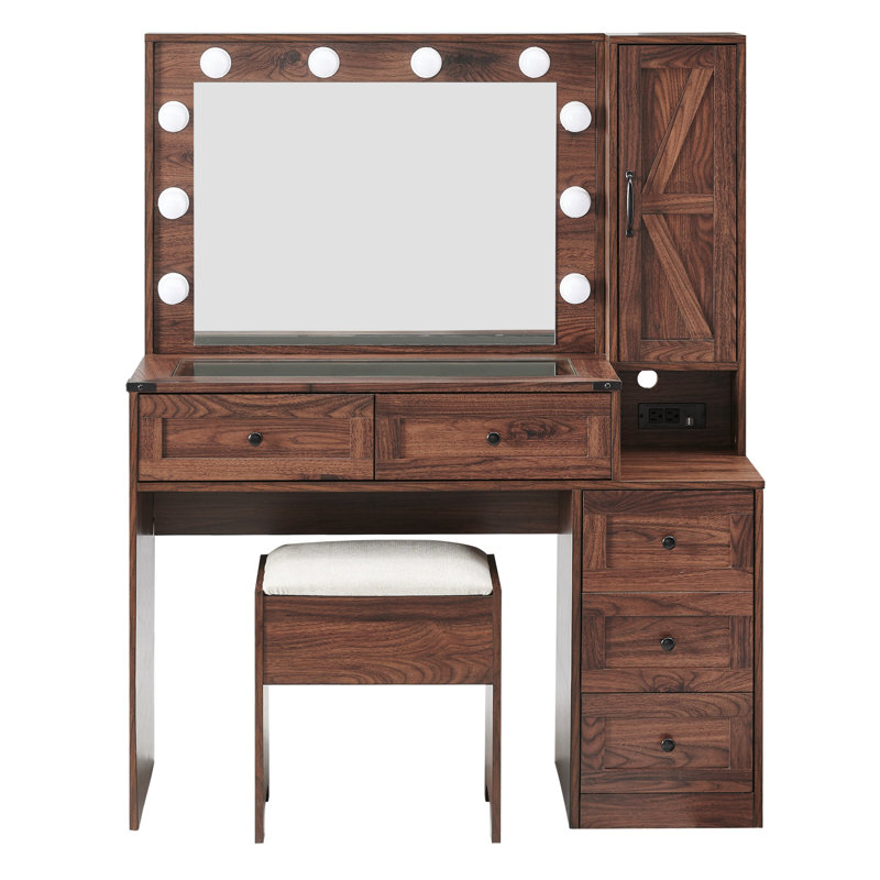Dressing Table with Mirror, Brown