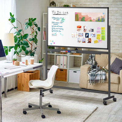 Large Rolling White Board Easel On Wheel, Maxtek 48X32 Inches Double-Sided Mobile Whiteboard, Reversible Magnetic Dry Erase Board Easel Standing Whiteboard On Wheels For Home Office Classroom