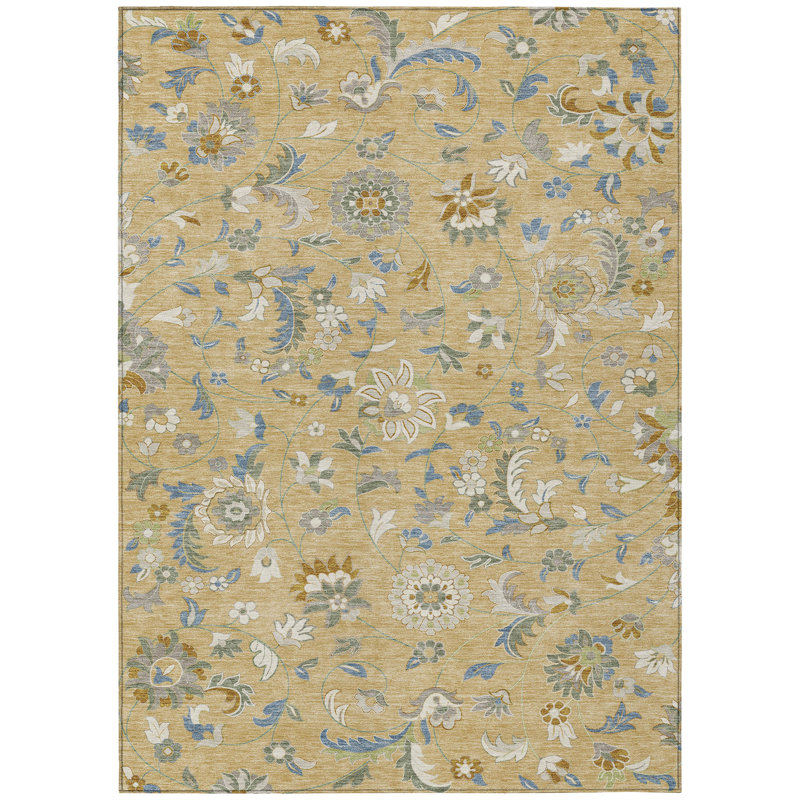 Aveline Gold Washable Indoor-Outdoor Rug - , 8' x 10'
