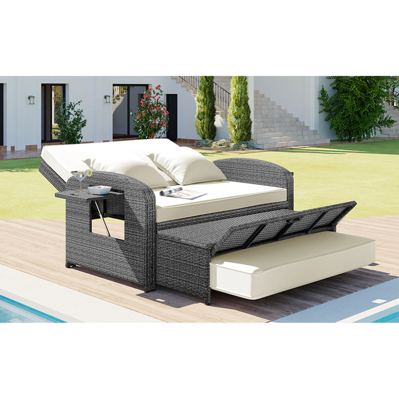 Double méridienne avec pe et coussin - siège d'extérieur, lit de jour inclinable blanc - Housse