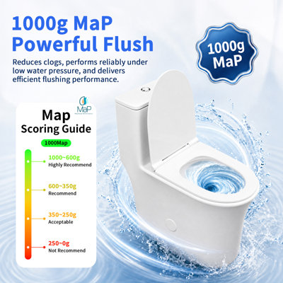 One-Piece Toilet with ADA Chair Height, High-Efficiency MAP 1000g Flush, and Dual Flush 0.8/1.28 GPF, Modern Toilet Bowl for 12" Rough-In